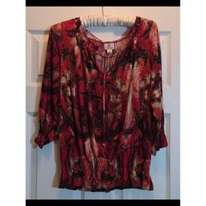 Worthington Red Paisley Tie-Neck Top